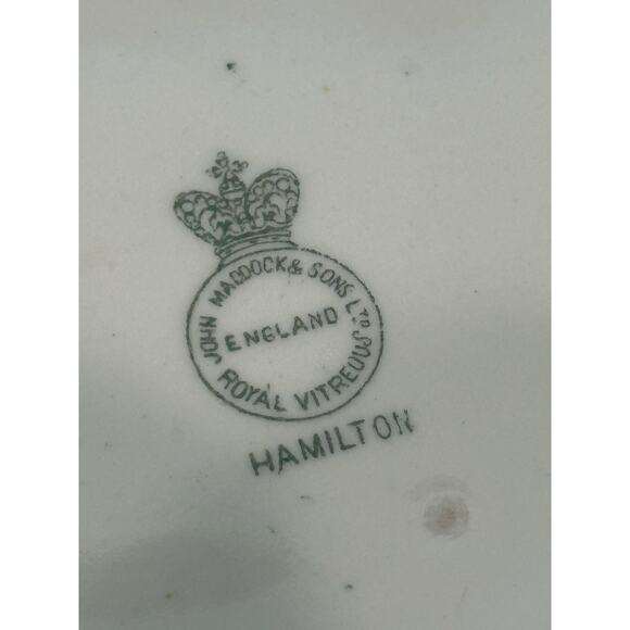 Antique Vintage John Maddock & Sons Hamilton Green Royal Vitreous Round Soup - Picture 5 of 5